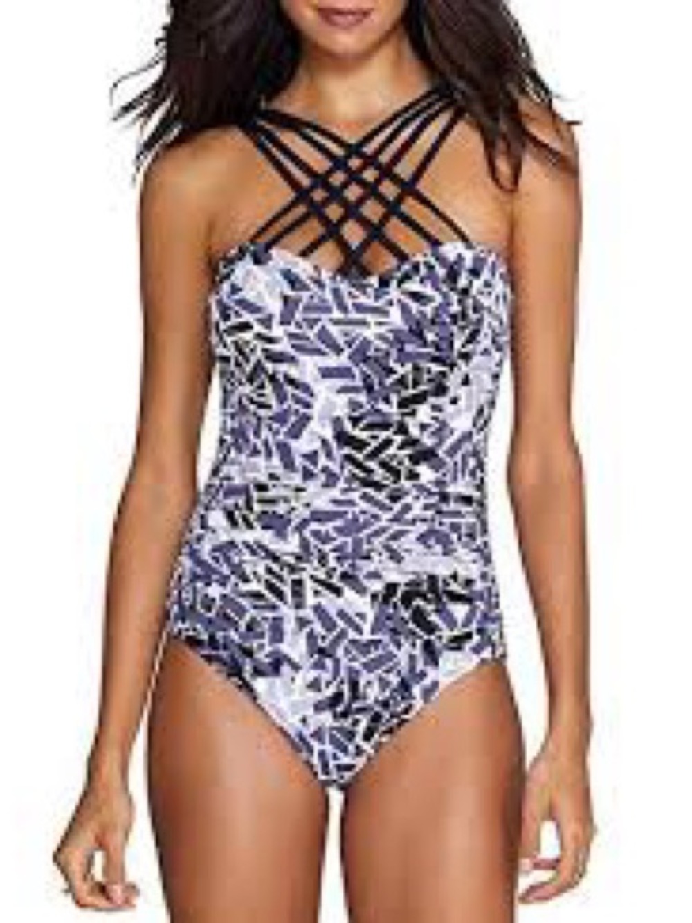 Magicsuit Giselle One Piece Swimsuit Size 10 Black Gray White Strappy Front